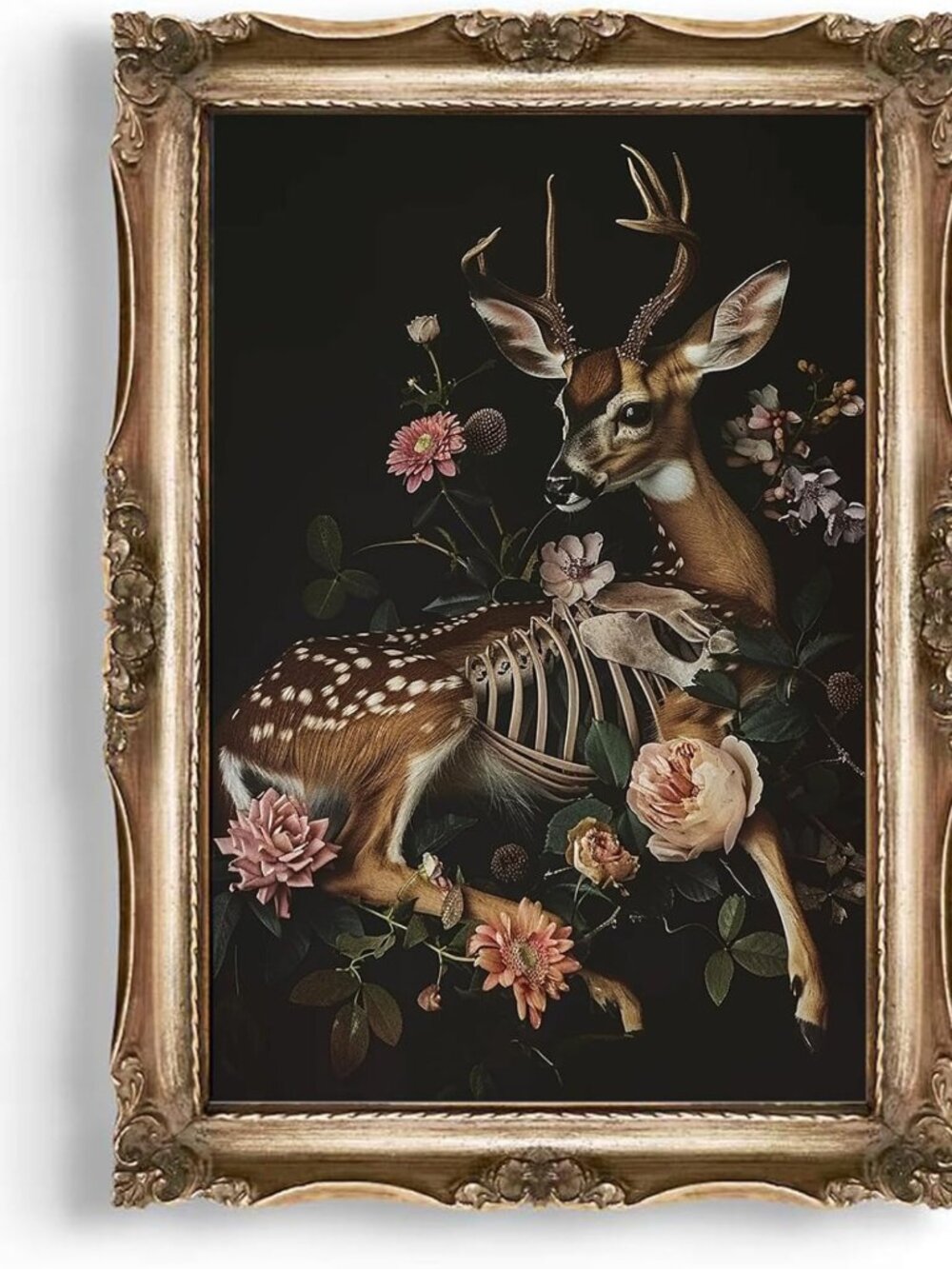 Gothic Animal Wall Art | Vintage Deer Canvas Print | Dark Academia Decor 16x24